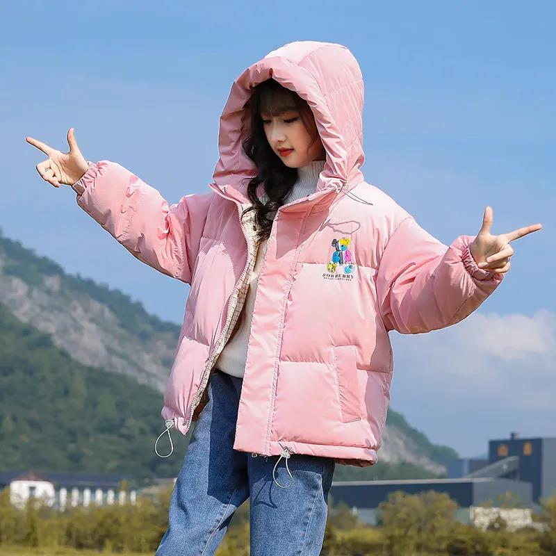Girls' Winter Warm Down Jacket Glossy Disposable Cotton Clothes Short Padded Windproof Hooded Jacket