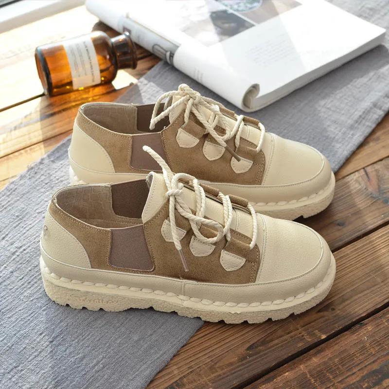 Flat Shoes Women's Soft-soled Comfortable Handmade Shoes Literary Fan Color Matching Single Shoes Low-top Shoes