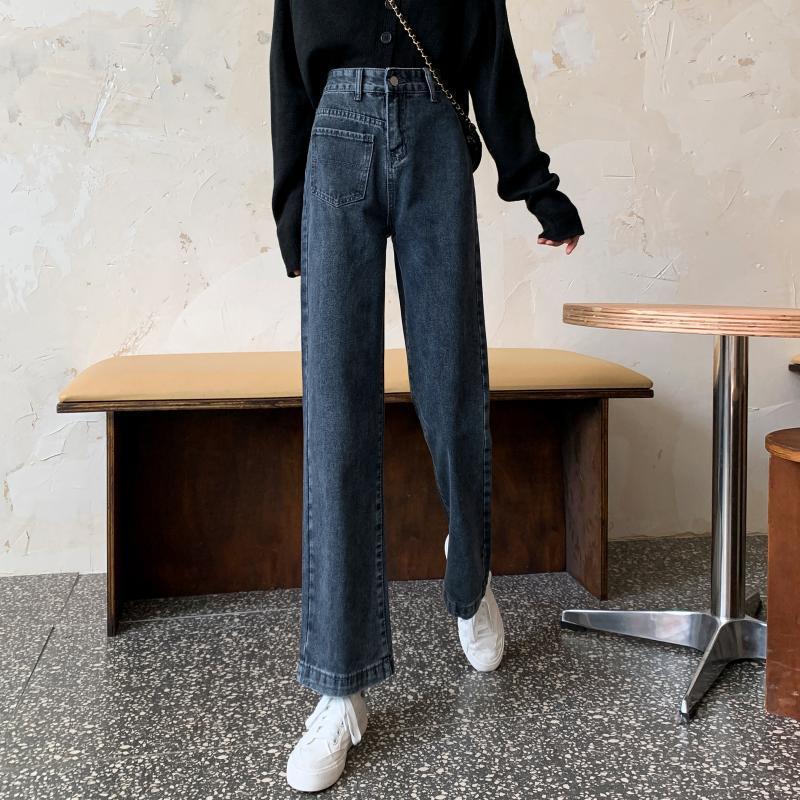 Spring Retro Hong Kong Style Thin High-waisted Jeans Women Wild Straight Loose Wide-leg Long Pants