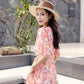 Pofulove Women Chiffon Printed V-neck Dress Slim Fit A-line Sun-dresses Mid-length Beach Skirt