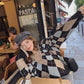 Pofulove Lazy Sweater Girl Student Korean Loose Autumn Winter Warm V-Neck Diamond Plaid Sweater