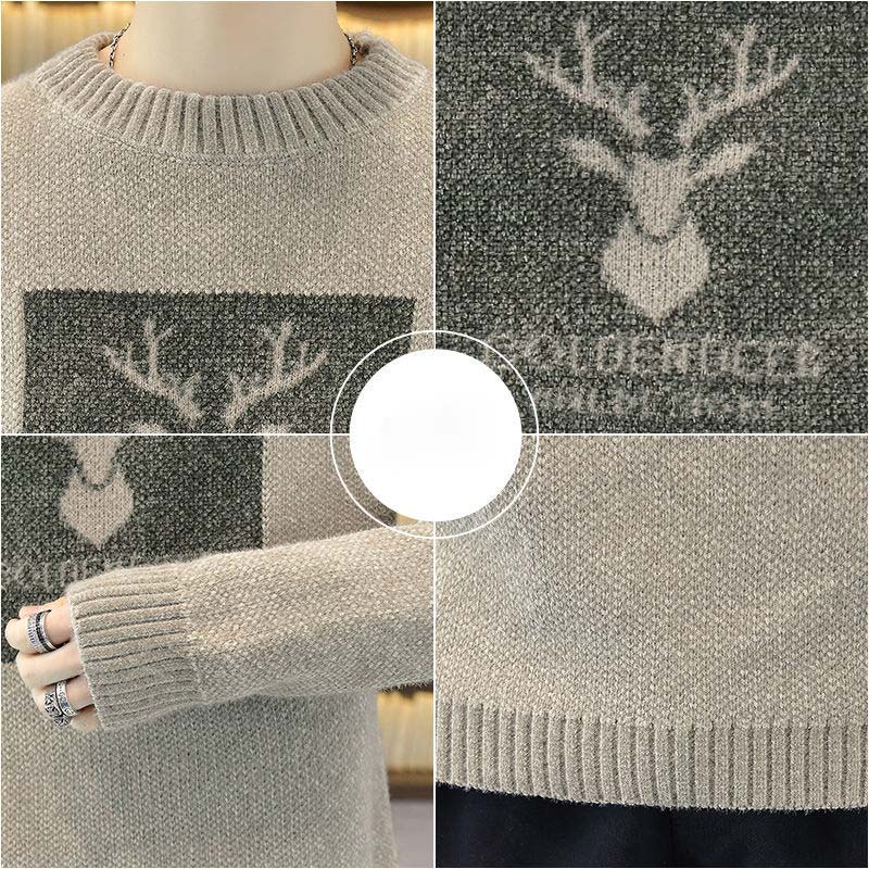 Autumn and Winter Half Turtleneck Sweater Men Korean Loose Plus Velvet Thick Winter Base Sweater