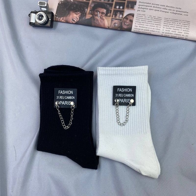 Two Pairs of Candy Color Chain Socks Korean Fashion Sports Cotton Socks