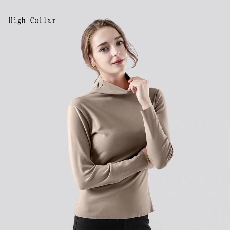 Women Long Sleeve Thermal Underwear Winter Thicken High Collar Sweater Autumn Spring Windproof Soft Lining Comfortable Breathable Wearable Versatile