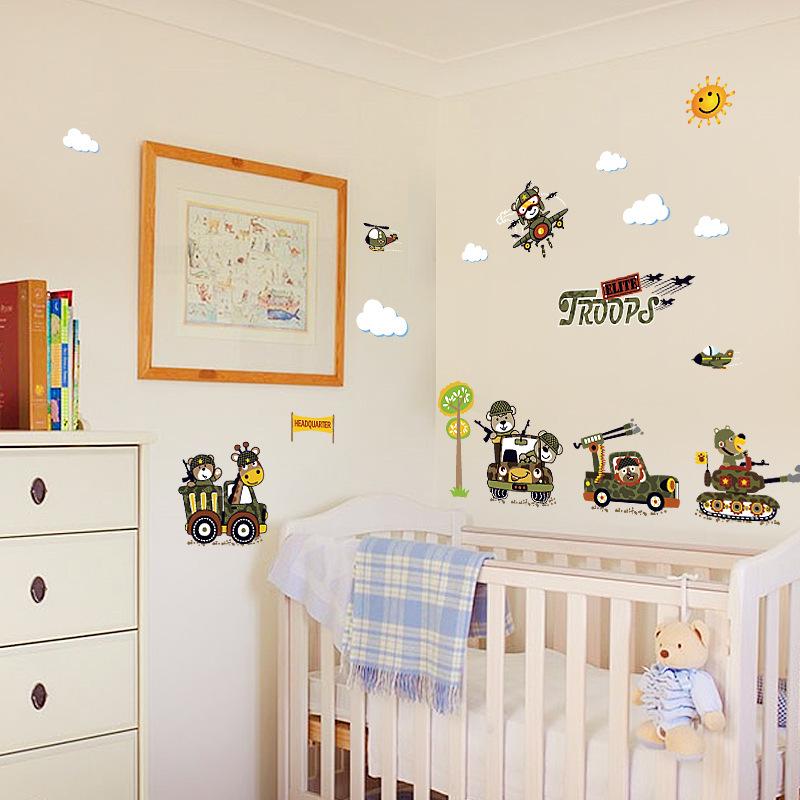 Cartoon animal soldier children's holiday birthday gift can come to map wall stickers mural