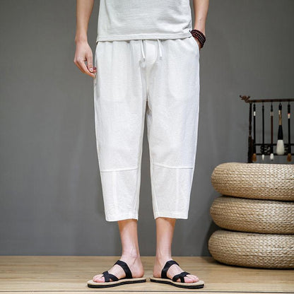Linen Shorts Men's Loose Eight-quarter Pants Summer Thin Cotton and Linen Large Size Wide-leg Casual Harem Pants