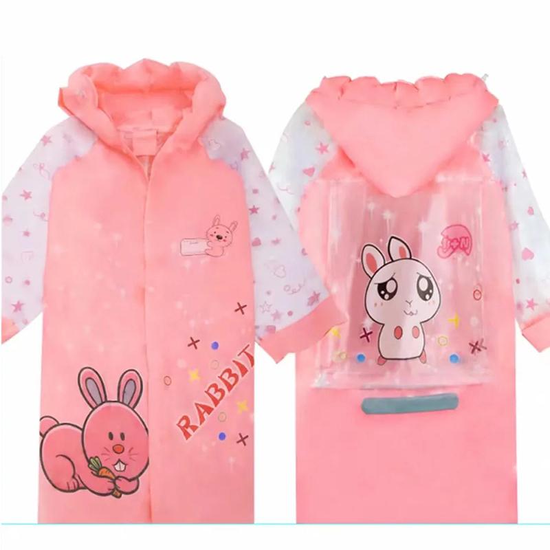 Rain Coat for Kid Reflective Stripe Pink Rabbit Lovely Raincoats Girl Boy Windproof Hooded Cartoon Printed Waterproof Clothed Child Suit 100-160cm