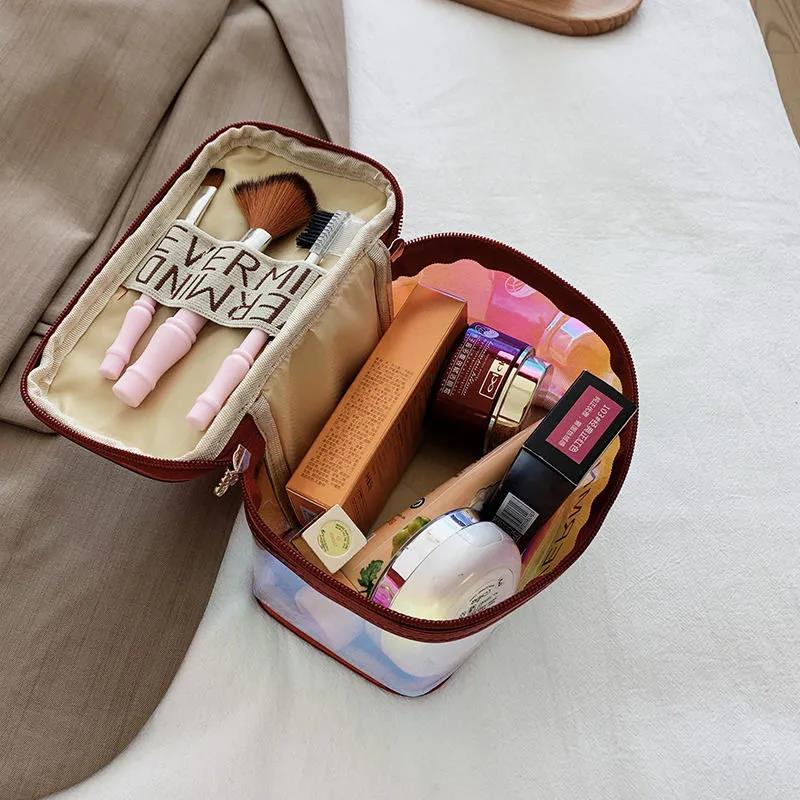 Cosmetic Bag PVC Pearl Handbag Women's Laser Pattern Gradient Color All-match Cosmetic Box