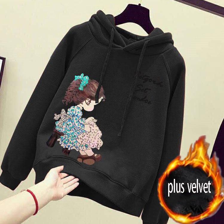 Wild Large Size Long Sleeve Warm Hooded Jacket Autumn and Winter Cotton Sweater Women's Sweatshirt