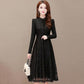 Lace Dress Autumn and Winter Temperament Long-sleeved Bottoming Skirt Waist Slim A-line Mid-length Ladies Dress