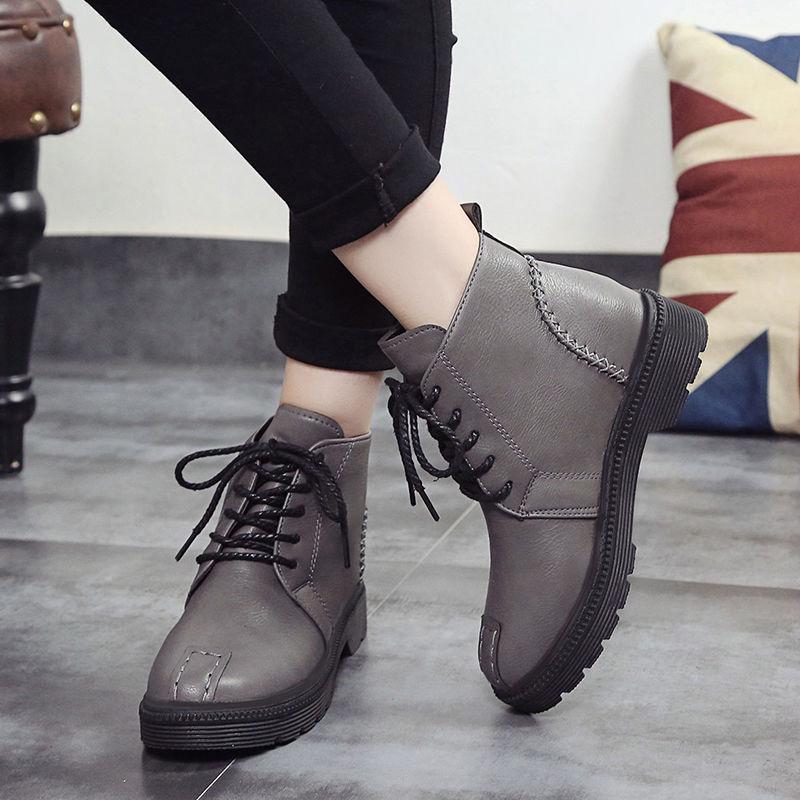 Women's Shoes Martin Boots Autumn Winter Lace Up Women Casual Flat Shoes Warm Round Toe Sneakers