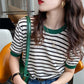 Ice Silk Short-sleeved Knitted Sweater Women's Thin Striped T-shirt Bottoming Summer Half-sleeved Short Top