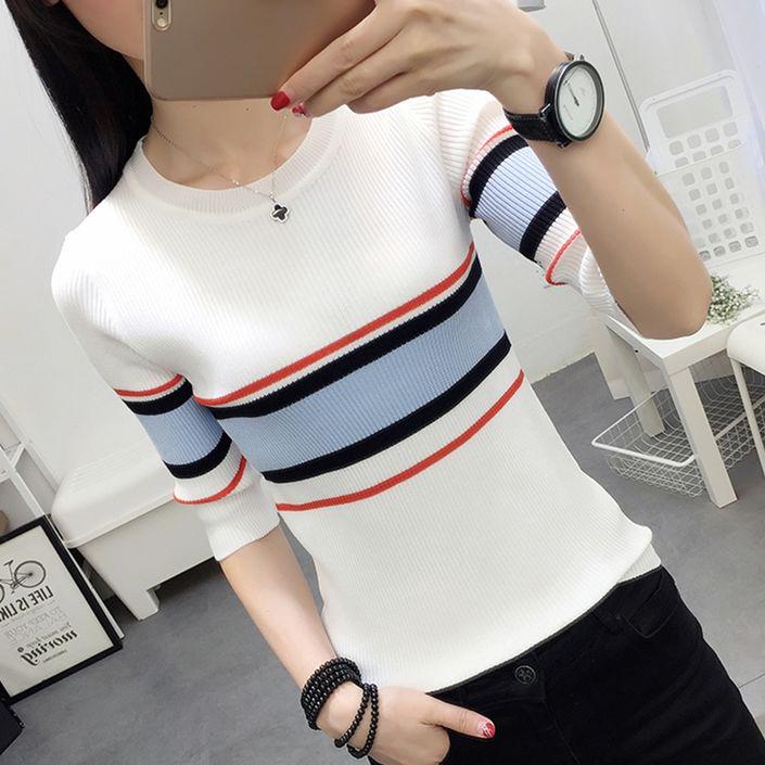 Striped bottoming shirt long-sleeved sweater sweater women's autumn round neck sleeve fashion