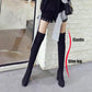 Black Elastic Flock Slim Fit Over The Knee Boots Women Autumn Winter Ladies High Heel Plus Velvet Thigh High Boots Chunky Heel Suede Boots