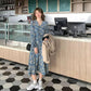Spring Japanese First Love Skirt V-neck Floral Dress Female Slim Waist Temperament Knee-length Skirt