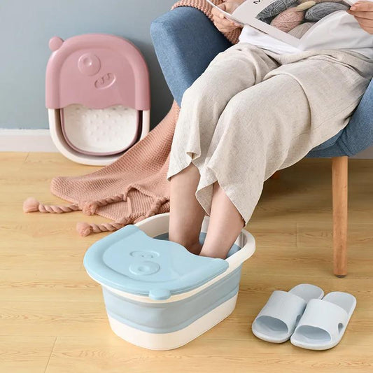 Household Folding Foot Bath Barrel for Children with Lid Foot Bath Barrel Heightening Massage Foot Barrel Plastic Foot Basin Dormitory Health