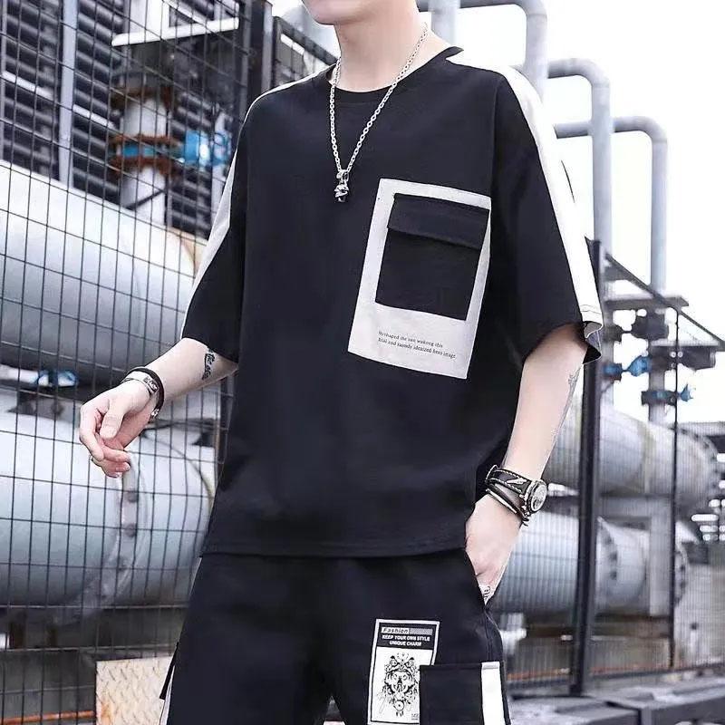 Men's Casual Loose Printing Sports Large Size Round Neck Shirt Summer Wild T-shirt Pen Breathable Top