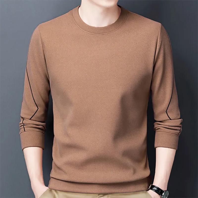 Men's Plus Velvet Sweater Bottoming Shirt Solid Color Round Neck Long-sleeved Sweater Winter Pullover Top