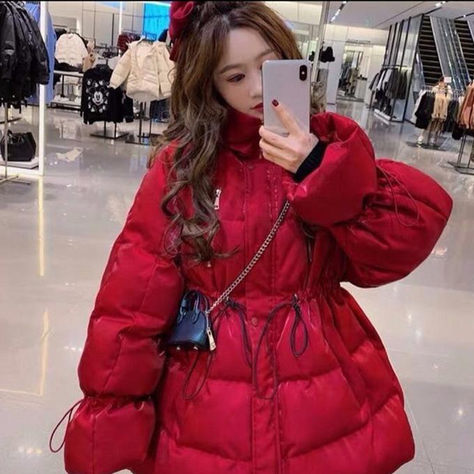 Jacket Women's Fall/winter Down Cotton Jacket Loose Korean Mid-length Section Waist Thickened Bright Silk Cotton Jacket Winter Thick Coat Cute