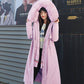 Detachable Overcoming Women's Mid-length Over-the-knee Large Fur Collar Slim-fitting Plus Velvet Padded Coat Loose One-coat Three-wear