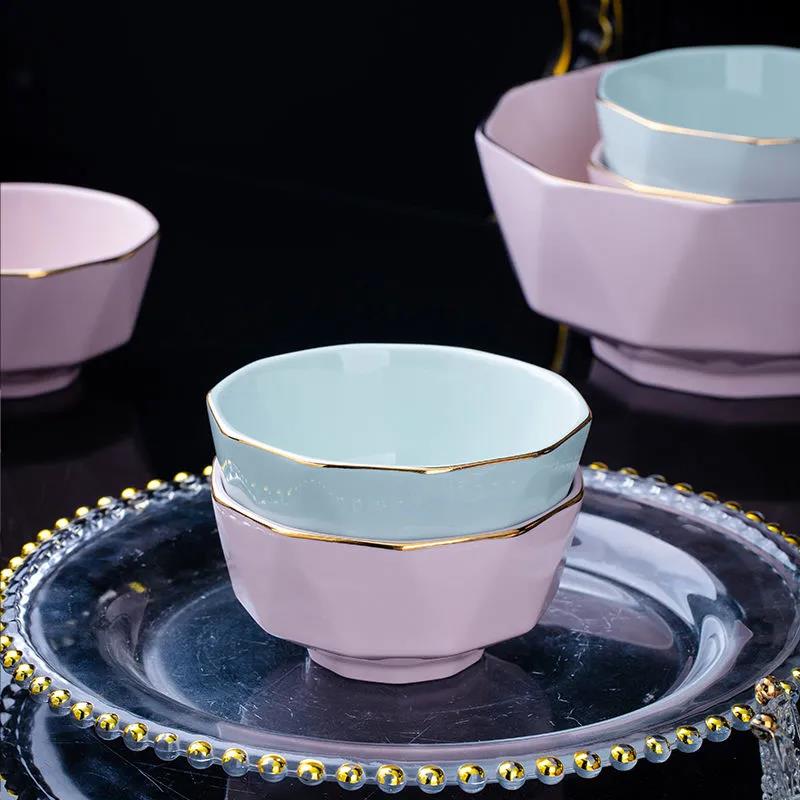 Phnom Penh Diamond Bowl Set Creative Japanese Pure Color Household Ceramic Rice Bowl Instant Noodle Bowl