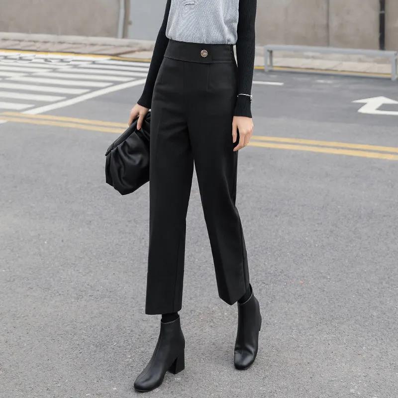 Woolen High-waist Straight-leg Pants Women's Autumn and Winter Fashion Loose and Thin Casual Cigarette Pants Nine-point Suit Pants