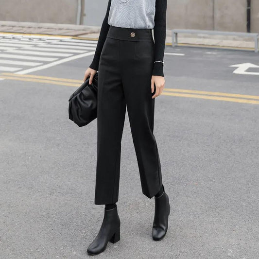 Woolen High-waist Straight-leg Pants Women's Autumn and Winter Fashion Loose and Thin Casual Cigarette Pants Nine-point Suit Pants