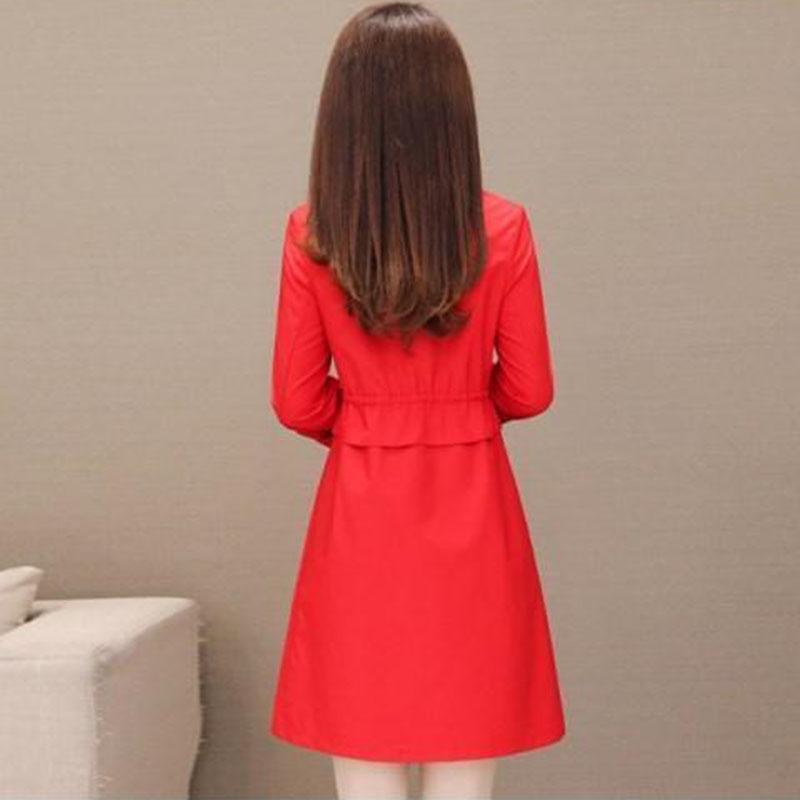 Spring and Autumn Windbreaker Mid-length Single Layer Style Solid Color Slim-fitting Waist Large Size Slimming All-match Jacket Women