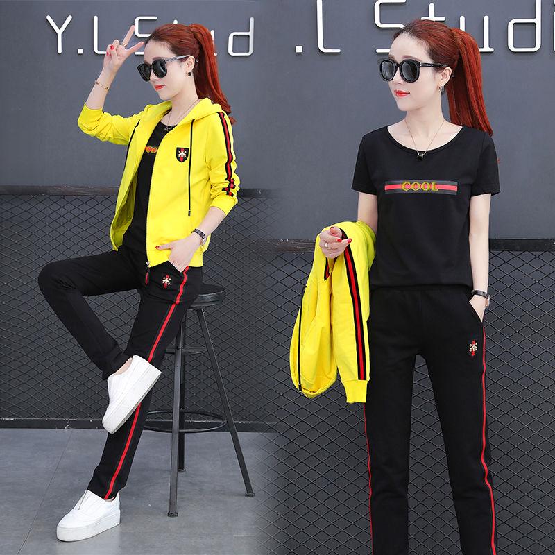 Joker Long -Sleeved Casual Sweatshirt Set Large Size Spring And Autumn Women 'S Clothing 3pcs Set