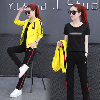 Joker Long -Sleeved Casual Sweatshirt Set Large Size Spring And Autumn Women 'S Clothing 3pcs Set
