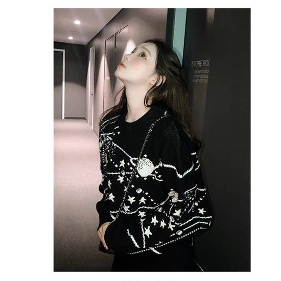 Couple Sweater Winter Cute Star Print O-neck Loose Knitwear Retro Unisex Pullover Jumper