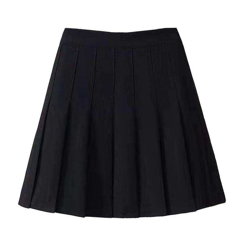 Pleated Skirt Women's Summer College Style High Waist A-line Skirt All-match Short Black Skirt