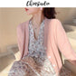 Short V-neck Cardigan Sweater Female Button Korean Style Long-sleeved Loose Striped Knitted Solid Color Coat