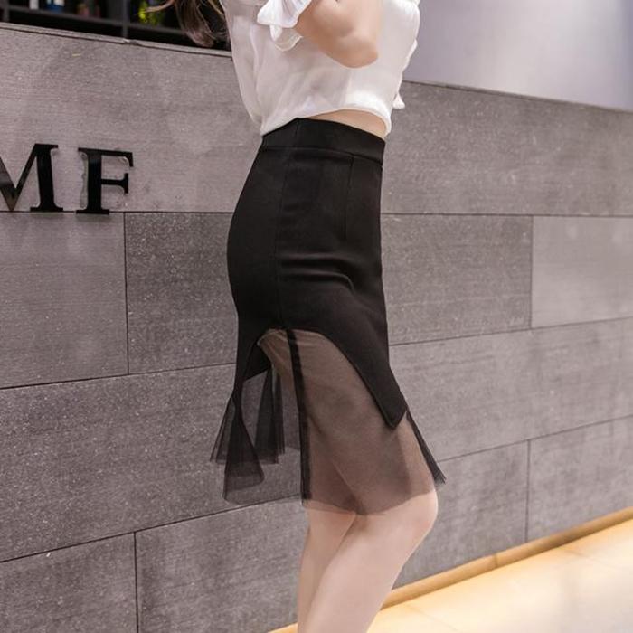 Women Sexy Tight A-line Lace High Waist Short Skirt Split Fork Zipper Club Casual Home Office