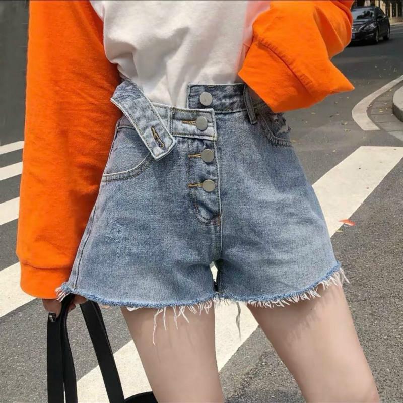 WTEMPO Net Red Denim Shorts Female High Waist Summer Student Wild Was Thin and Loose Wide Legs