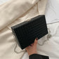Women Box Bag Print Casual Clutch Purse Shoulder Crossbody Bags Weave Pattern Metal Chain Pu Leather