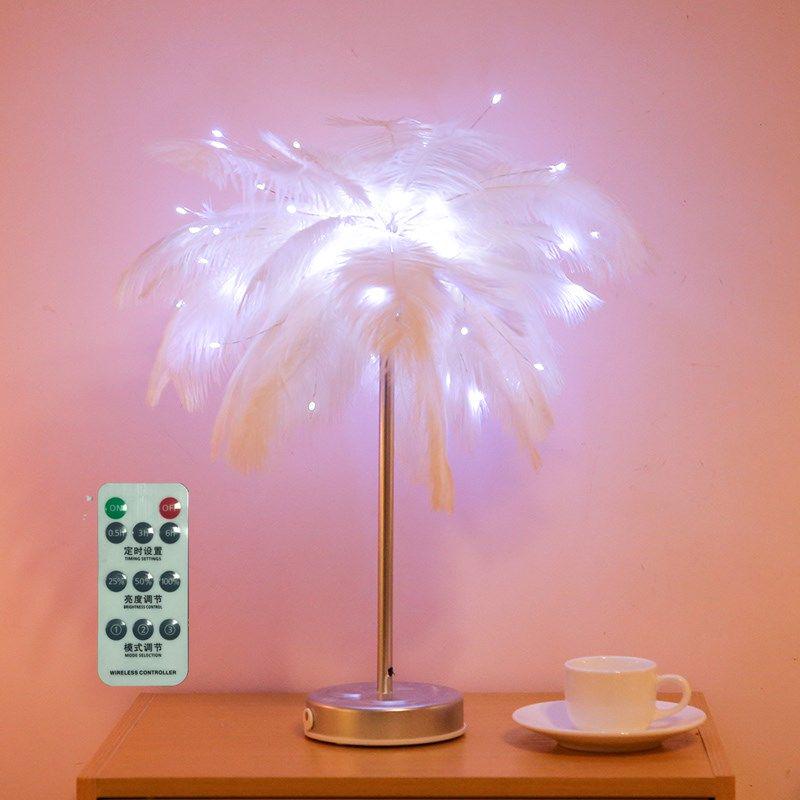 Feather acrylic battery operated Table Lamp for bedroom LED Bedside lamp Reading Room art deco lamp