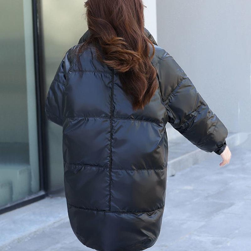 Women's Winter Korean Loose Quilted Coat Warm Stand-collar Down Jacket Women's Glossy Mid-length Down Jacket