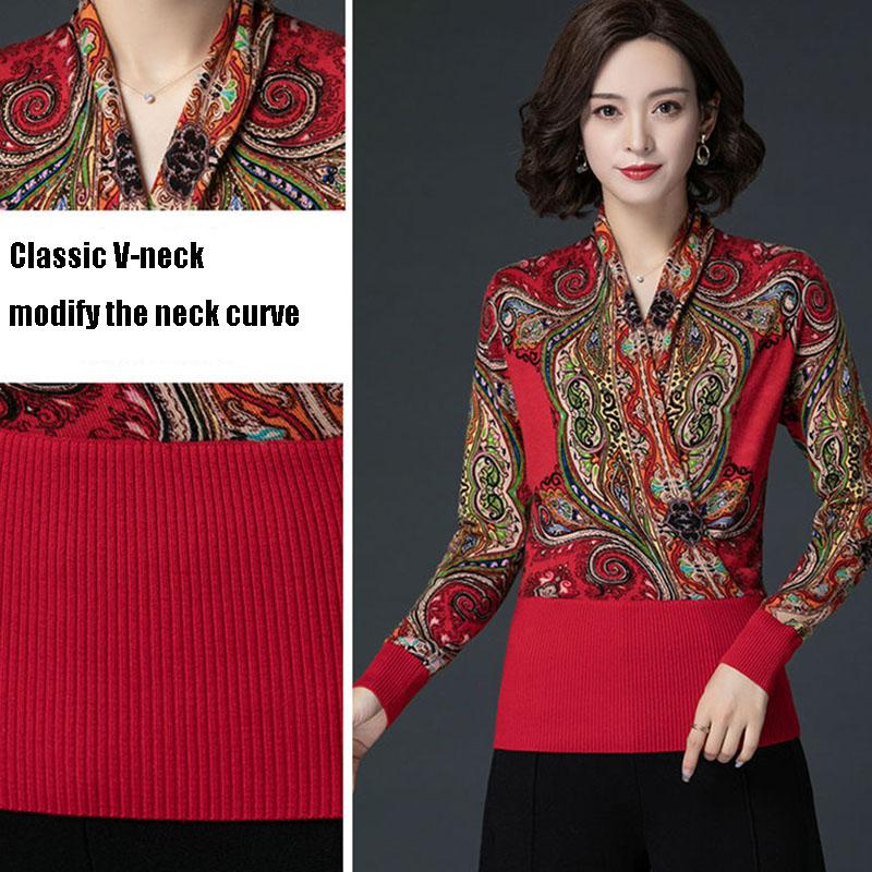 Autumn Winter Ethnic Style  Floral Print Sweater Knit Pullover Jumper Tops  Casual Slim Warm Woolen Sweater