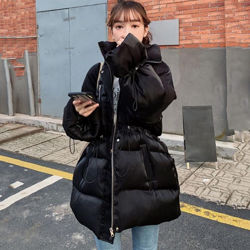 Women's Winter Korean Loose Quilted Coat Warm Stand-collar Down Jacket Women's Glossy Mid-length Down Jacket