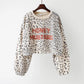 Women's Leopard Print Long Sleeve Sweater Autumn Korean Letter Print Loose Bottoming Shirt Short Round Neck Shirt