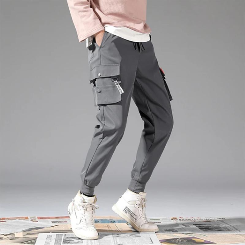 Men's Casual Trousers Sports and Leisure Korean Style Trendy Ankle Pants Pocket Streetwear Small Feet Long Pants Outdoor Mid-waist Elastic Bottoms
