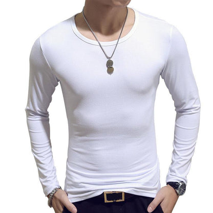 Stretch T-shirt Men Slim Tees Casual Bottoming Shirt Solid Color Pullover Long Sleeve Overshirt Male Clothing Fitness Top