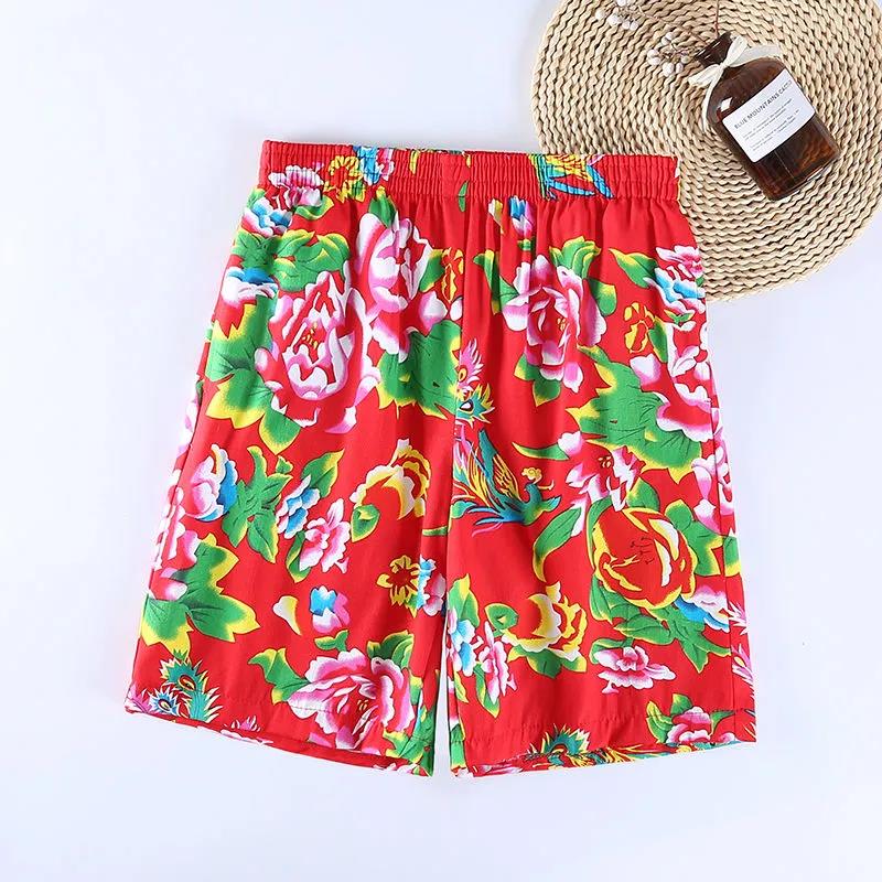 Summer Men's Large Print Thin Loose Casual Shorts Cotton Wide Leg Lovers Shorts