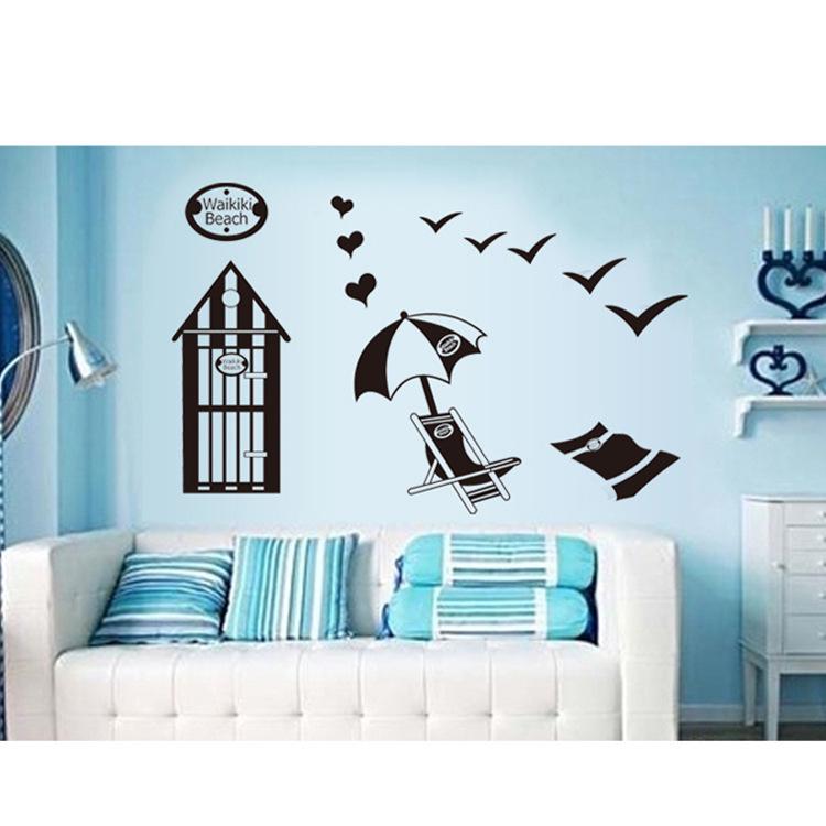 Black cage sea beach seagull removable pvc wall sticker bedroom living room kindergarten wallpaper