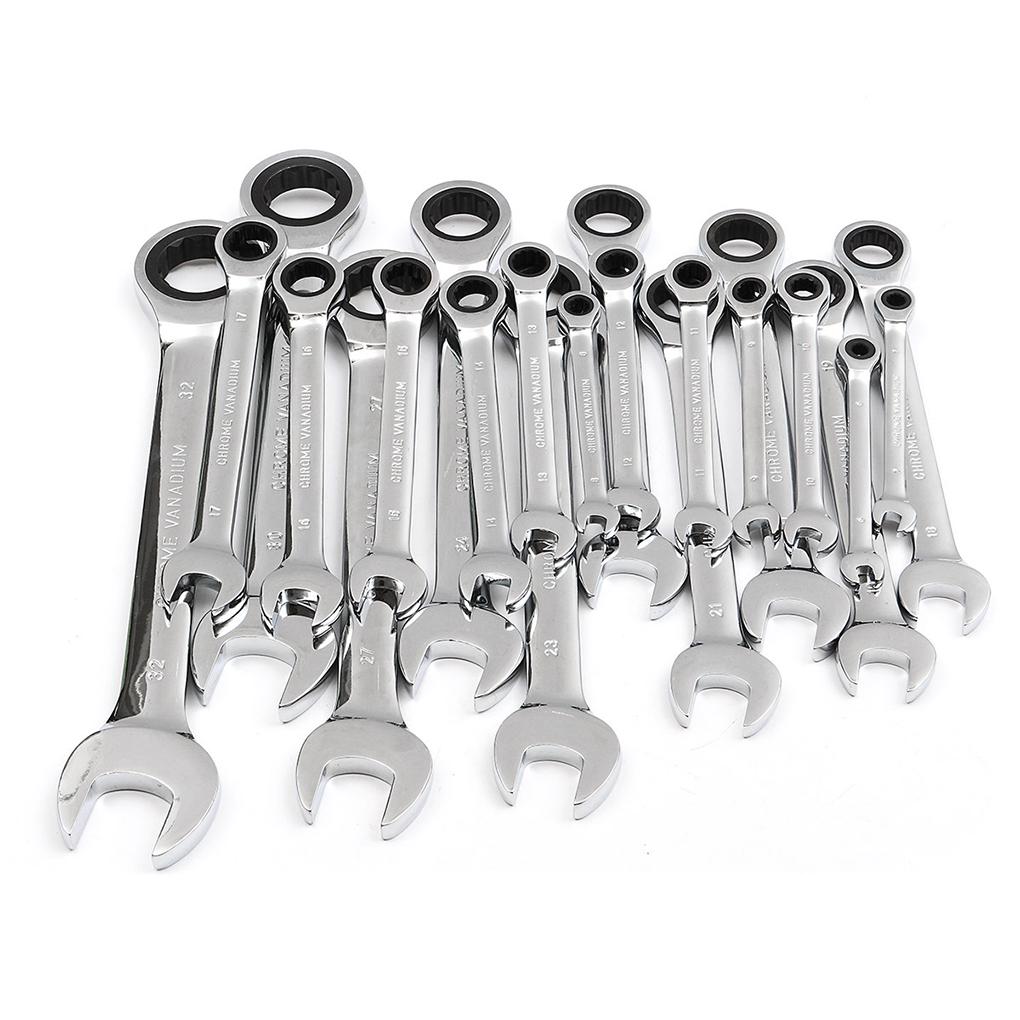 6Mm-32Mm Gear Wrench Chrome Vanadium Steel Metric Fixed Head Ratchet Spanner Hand Tools