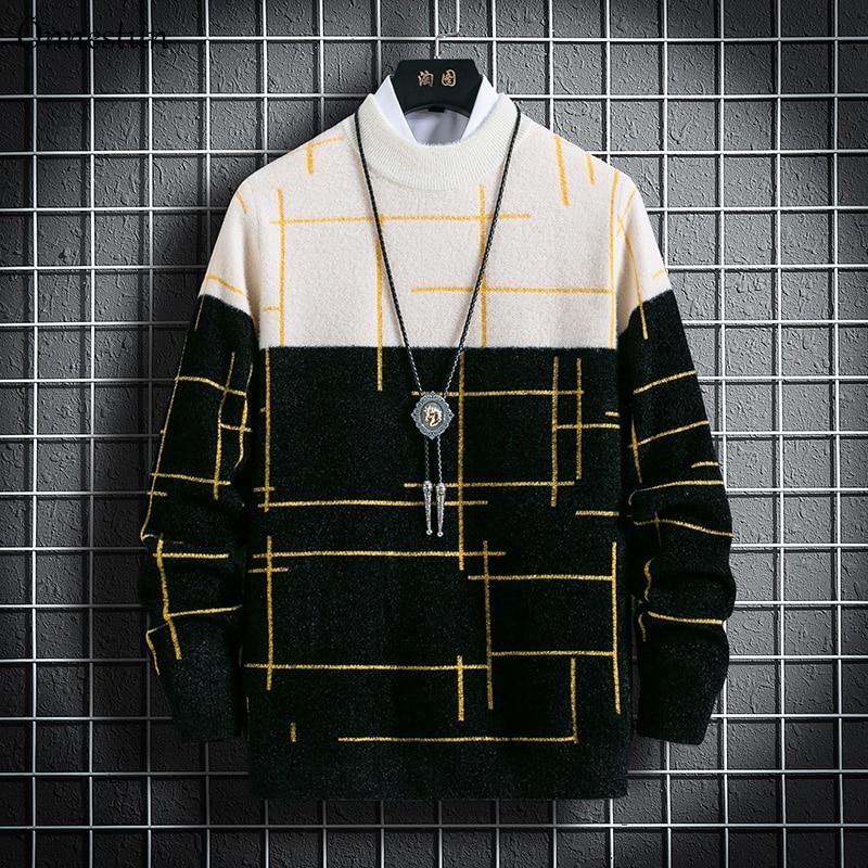 Warm Sweater Men Winter Knitted Pullover Casual Faux Mink Long Sleeve Thicken Harajuku Sweater