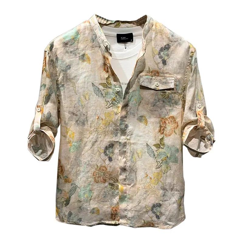 Shirt Men's Summer Flower Shirt Youth Trend Loose Personality Shirt In The Sleeve Casual Shirt