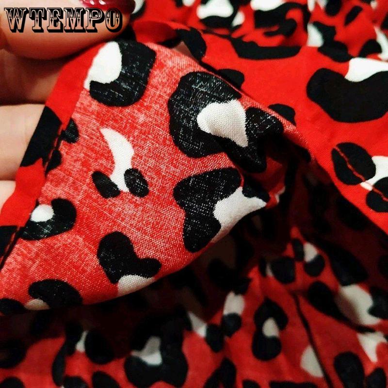 Sexy Leopard Pleated Skirts Mini Boho Elastic High Waist Ruffles Elastic Waist High Above The Knee Skirt