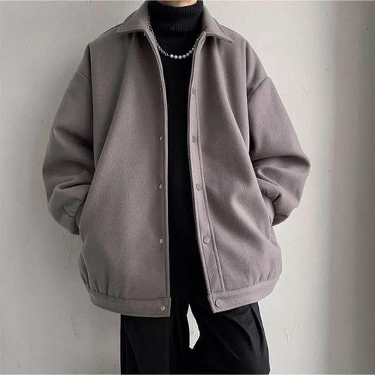 Warm Woolen Jacket Coat All-match Loose Thickened Lapel Woolen Coat Men and Women Casual Long-sleeved Zipper Jacket
